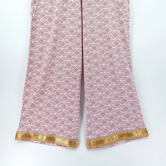 Women Pajama Pants Large Pink Printed Gold Tone Trim Oversized Loungewear Resort - Picture 4 of 16